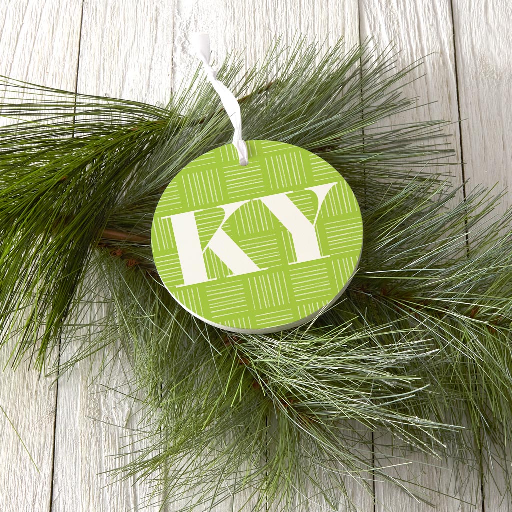 Bright Modern Abbreviated On Green Kentucky | Wood Ornament | Eaches | Min 6