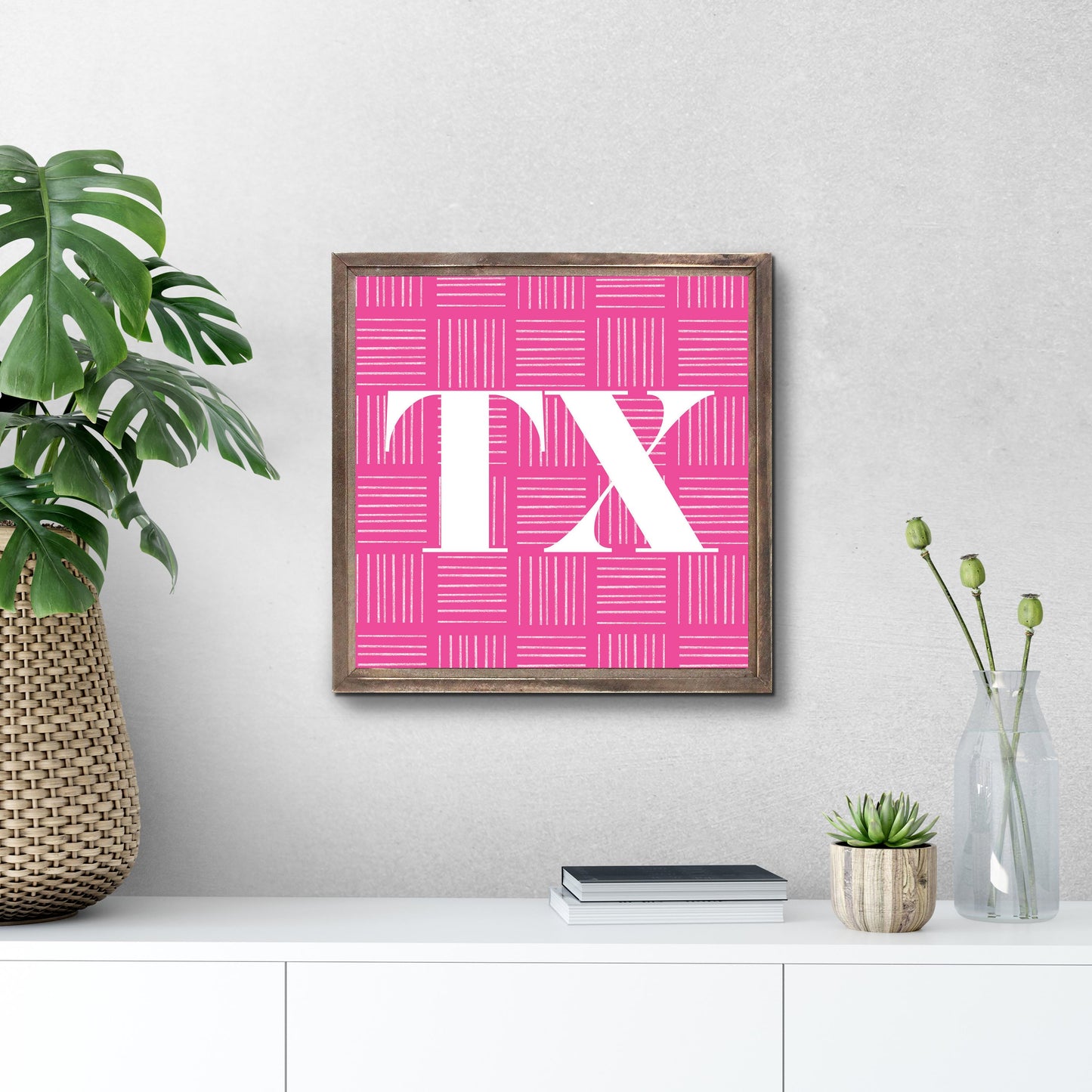 Bright Modern Abbreviated On Pink Texas | Wood Sign | Eaches | Min 1