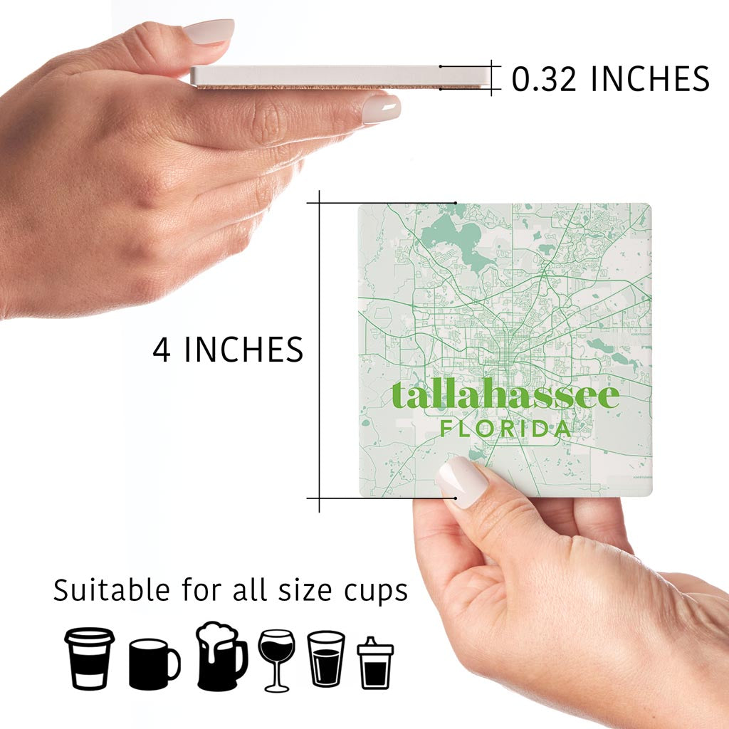 Bright Modern Green Map Florida Tallahassee | Absorbent Coasters | Set of 4 | Min 2