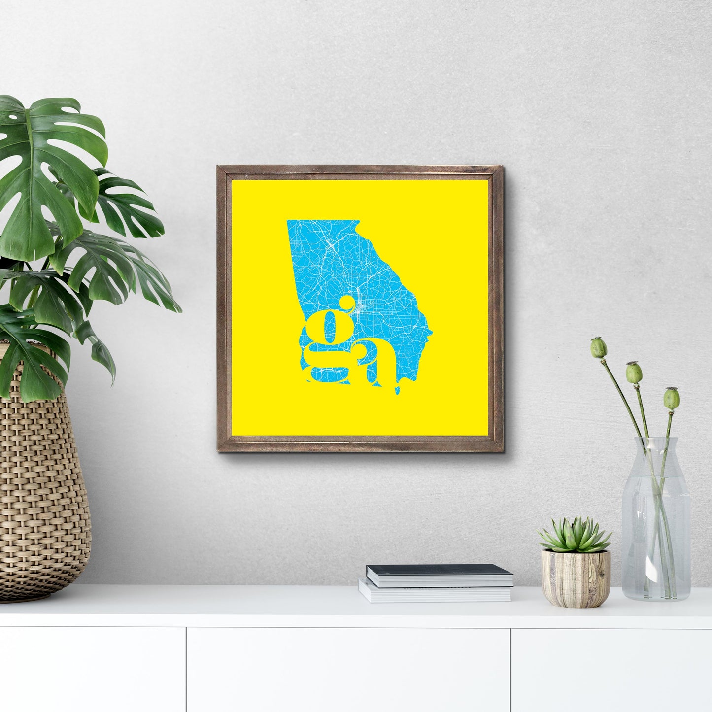 Bright Modern Abbreviated State Yellow Georgia | Wood Sign | Eaches | Min 1