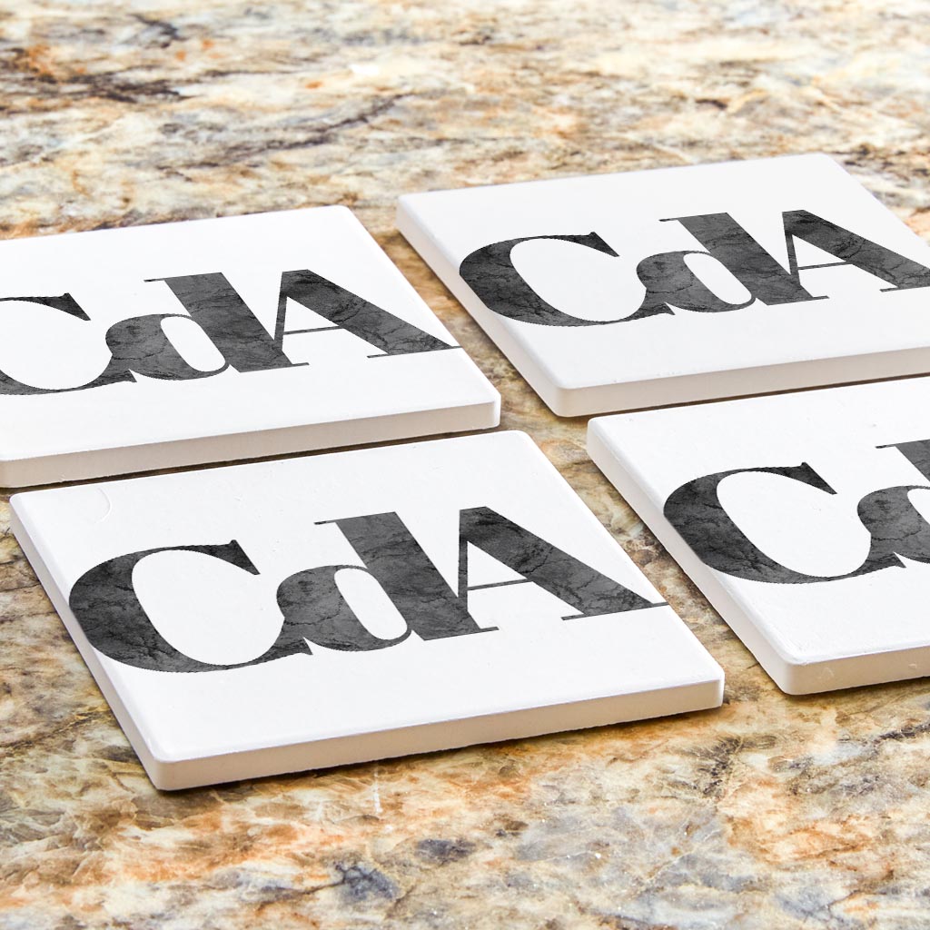 Minimalist B&W Idaho Cda White Initials | Absorbent Coasters | Set of 4 | Min 2