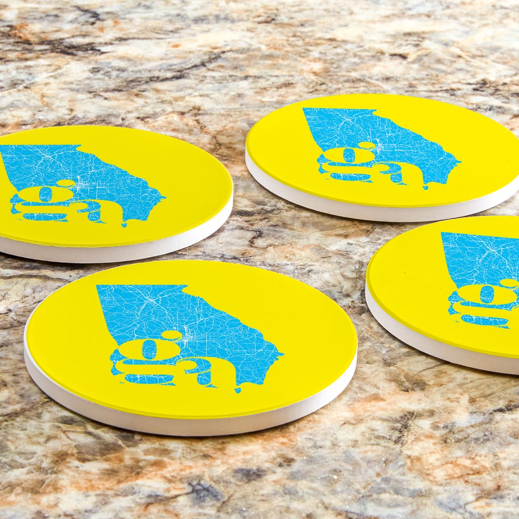 Bright Modern Abbreviated State Yellow Georgia| Absorbent Coasters | Set of 4 | Min 2