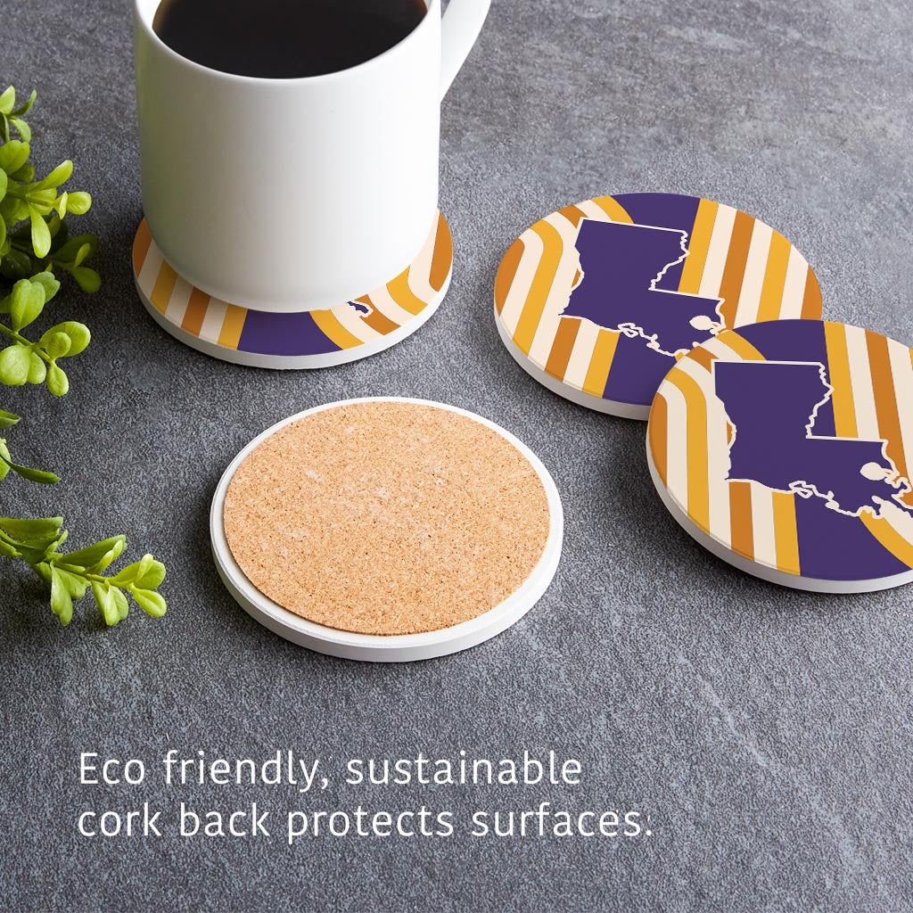 Purple Gold Louisiana Retro State Shape | Absorbent Coasters | Set of 4 | Min 2