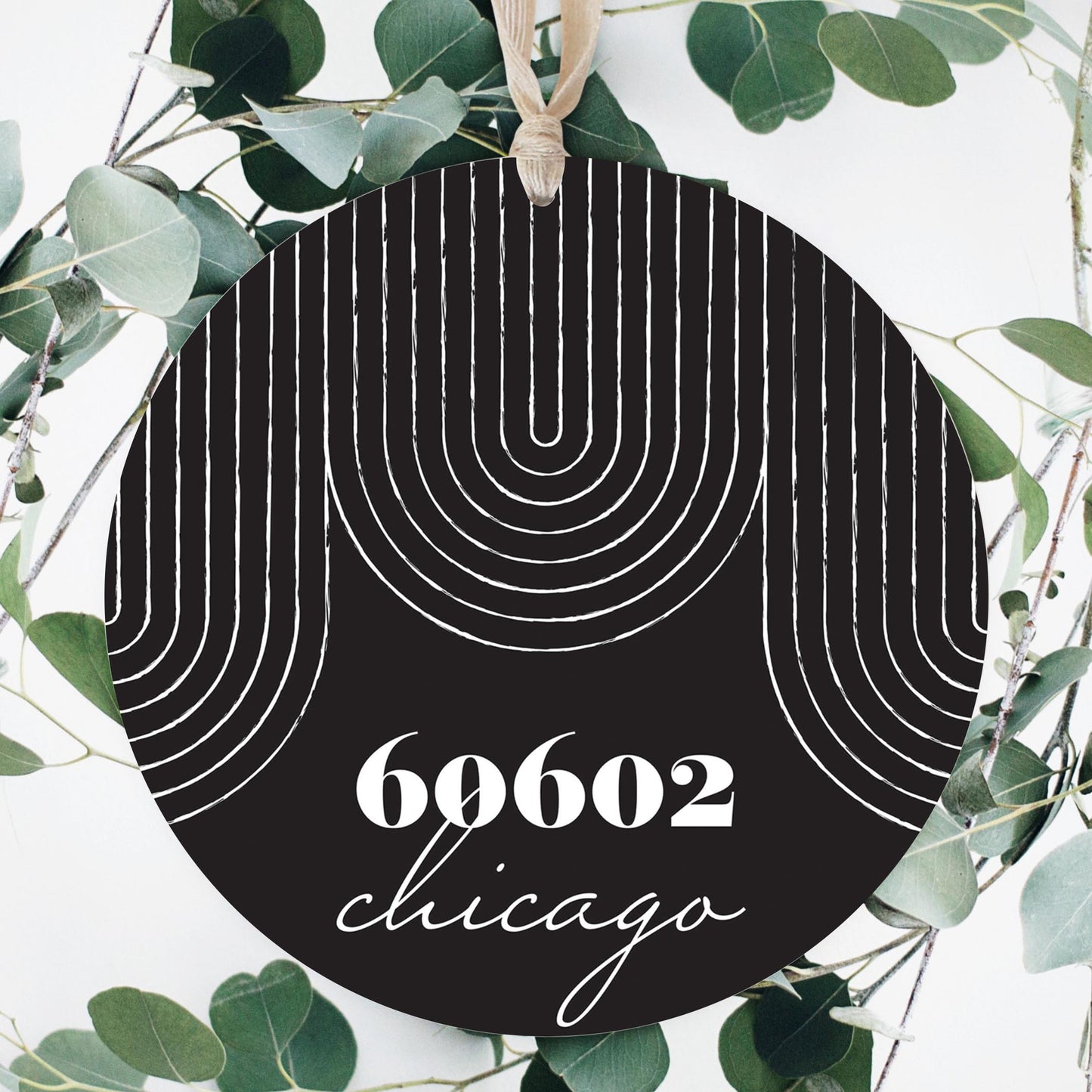 Black And White City Zip On Black Illinois Chicago | Wood Ornament | Eaches | Min 1