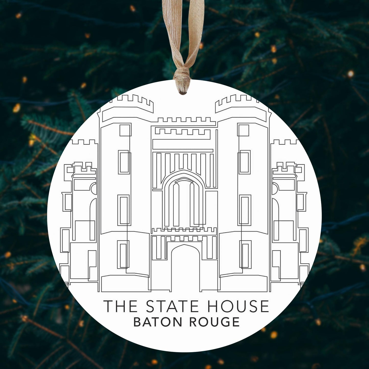 Minimalistic Baton Rouge State House | Wood Ornament | Eaches | Min 1