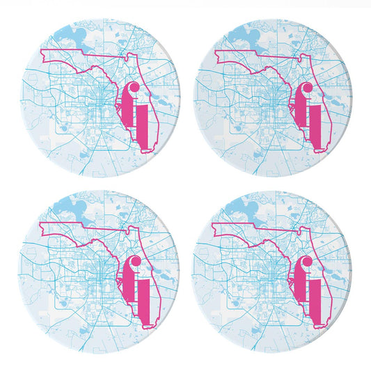 Bright Modern Abbreviated State Map Blue Florida Tallahassee | Absorbent Coasters | Set of 4 | Min 2