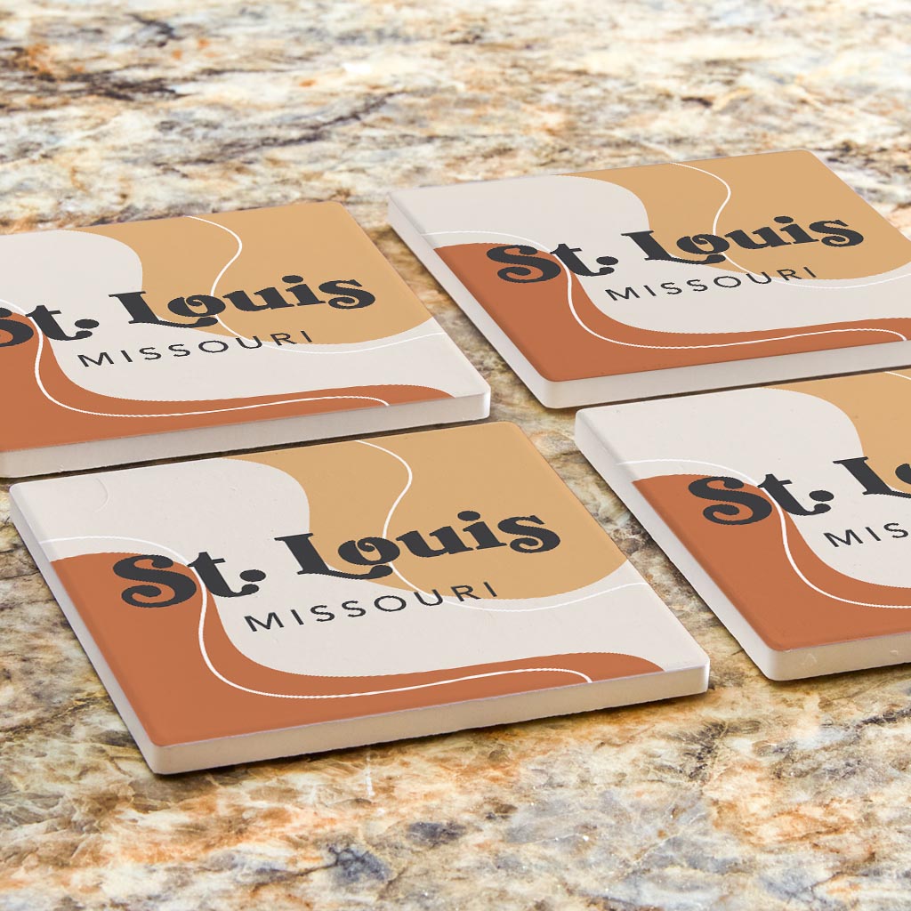 Vintage Groove Fluid Orange Missouri St Louis | Absorbent Coasters | Set of 4 | Min 2