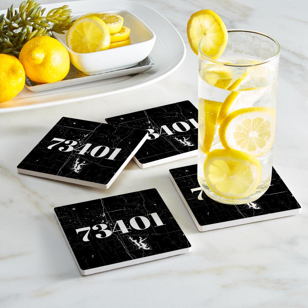 Minimalistic B&W Ardmore Ok 73401 Map | Absorbent Coasters | Set of 4 | Min 2