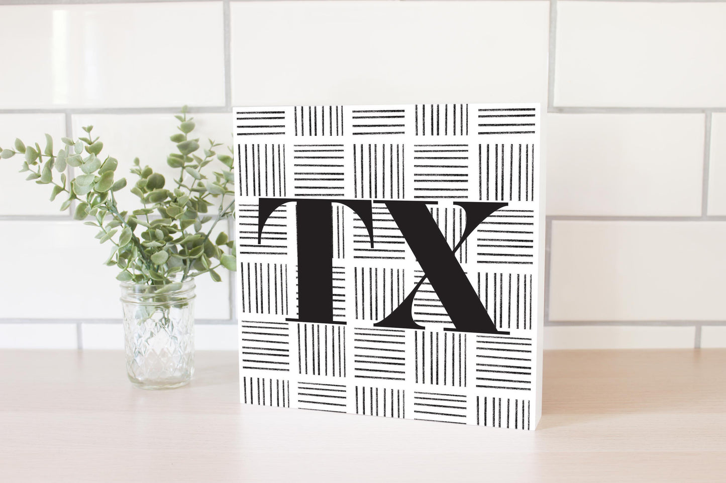 Black And White Abbreviated On White Texas | Wood Block | Eaches | Min 2