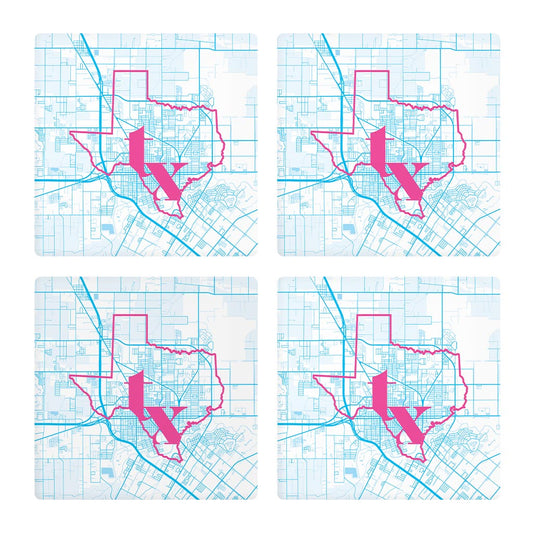 Bright Modern Abbreviated State Map Blue Texas Harlingen | Absorbent Coasters | Set of 4 | Min 2