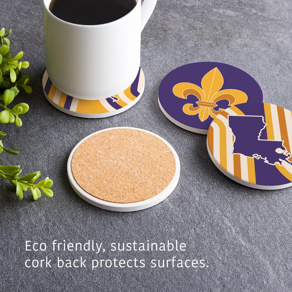 Purple Gold Louisiana Retro | Absorbent Coasters | Set of 4 | Min 2