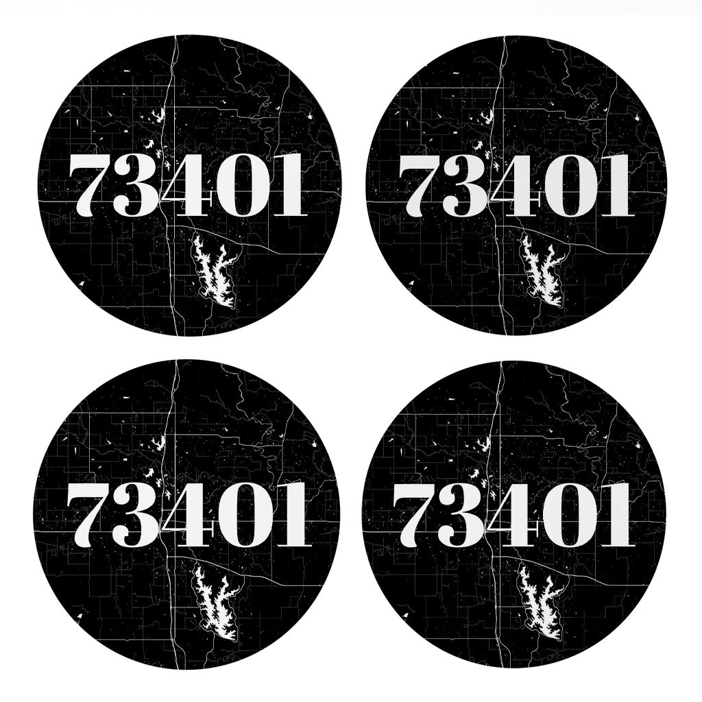 Minimalistic B&W Ardmore Ok 73401 Map | Absorbent Coasters | Set of 4 | Min 2