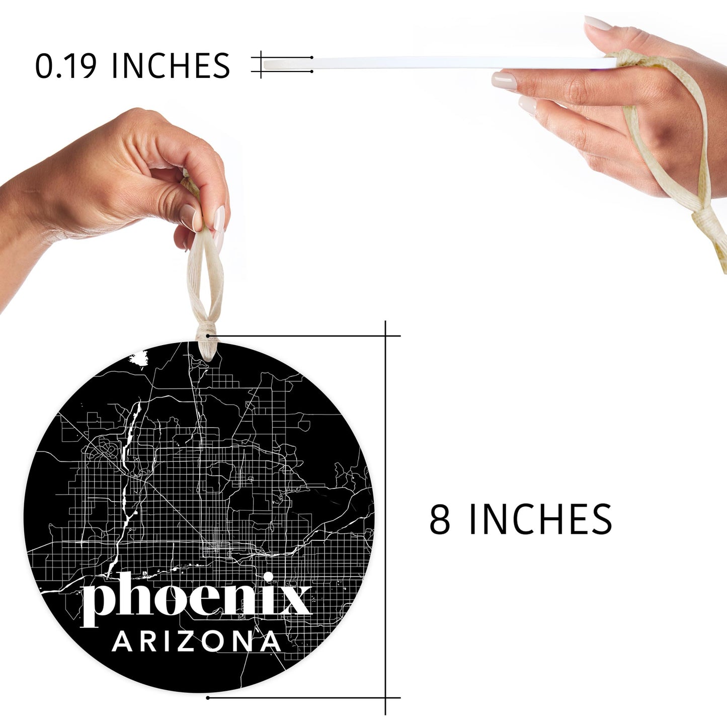 Black And White Black Map Arizona Phoenix | Wood Ornament | Eaches | Min 1