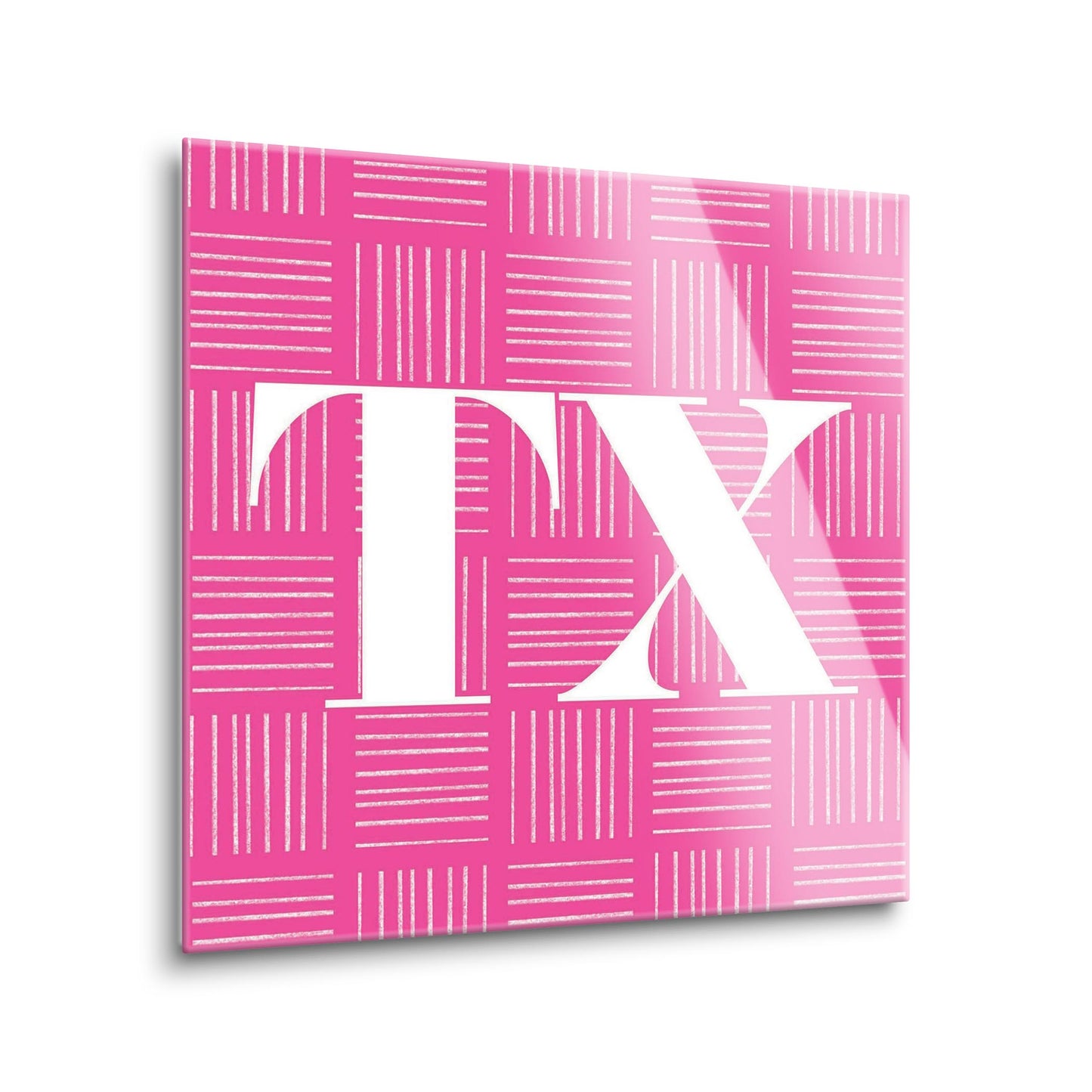 Bright Modern Abbreviated On Pink Texas | Hi-Def Glass Art | Eaches | Min 1