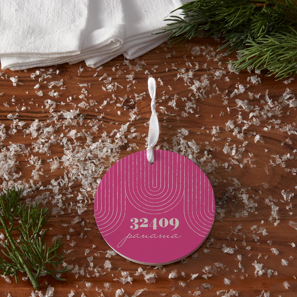 Bright Modern City Zip On Pink Florida Panama | Wood Ornament | Eaches | Min 6