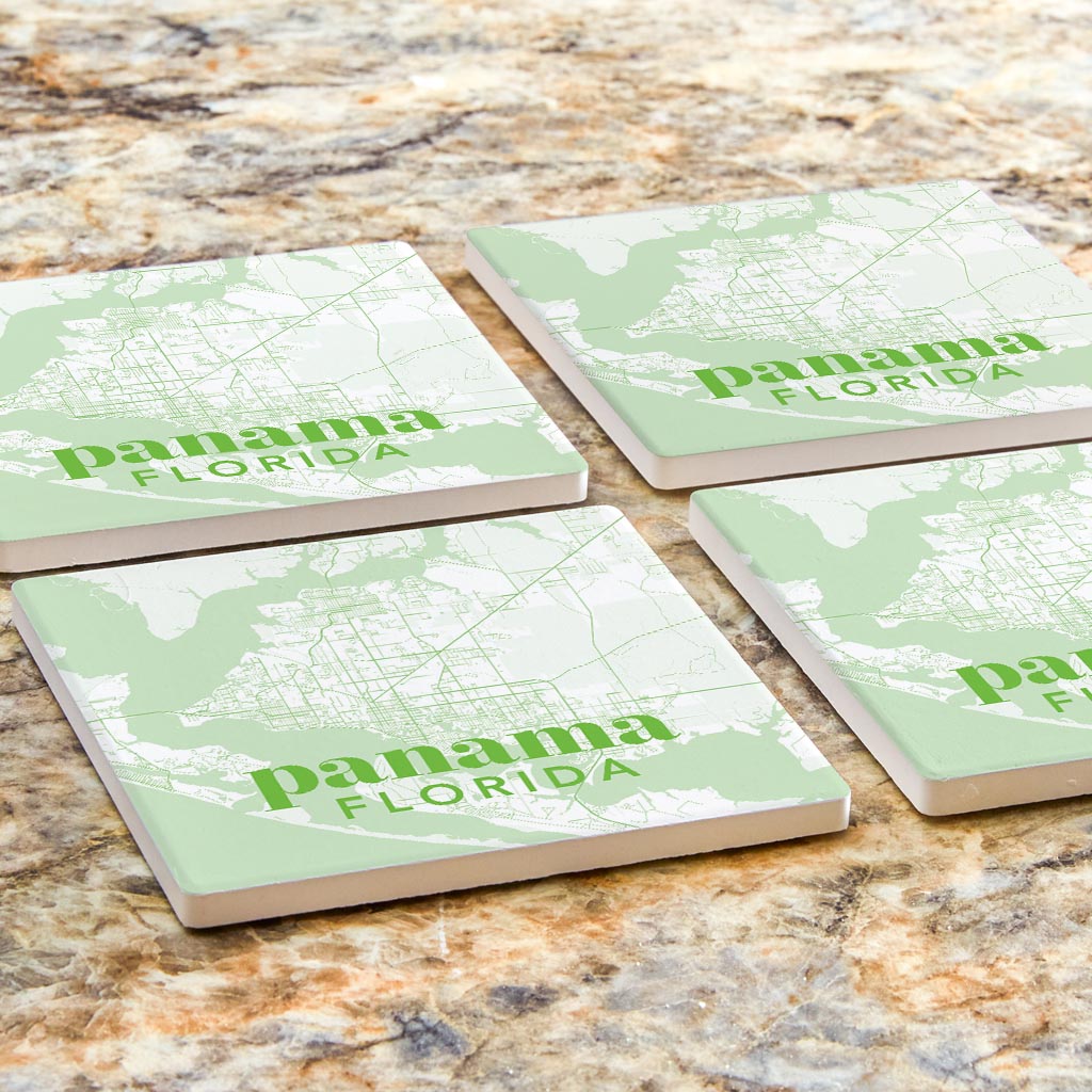 Bright Modern Green Map Florida Panama | Absorbent Coasters | Set of 4 | Min 2