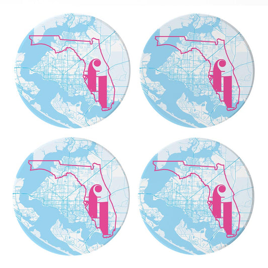 Bright Modern Abbreviated State Map Blue Florida Panama | Absorbent Coasters | Set of 4 | Min 2