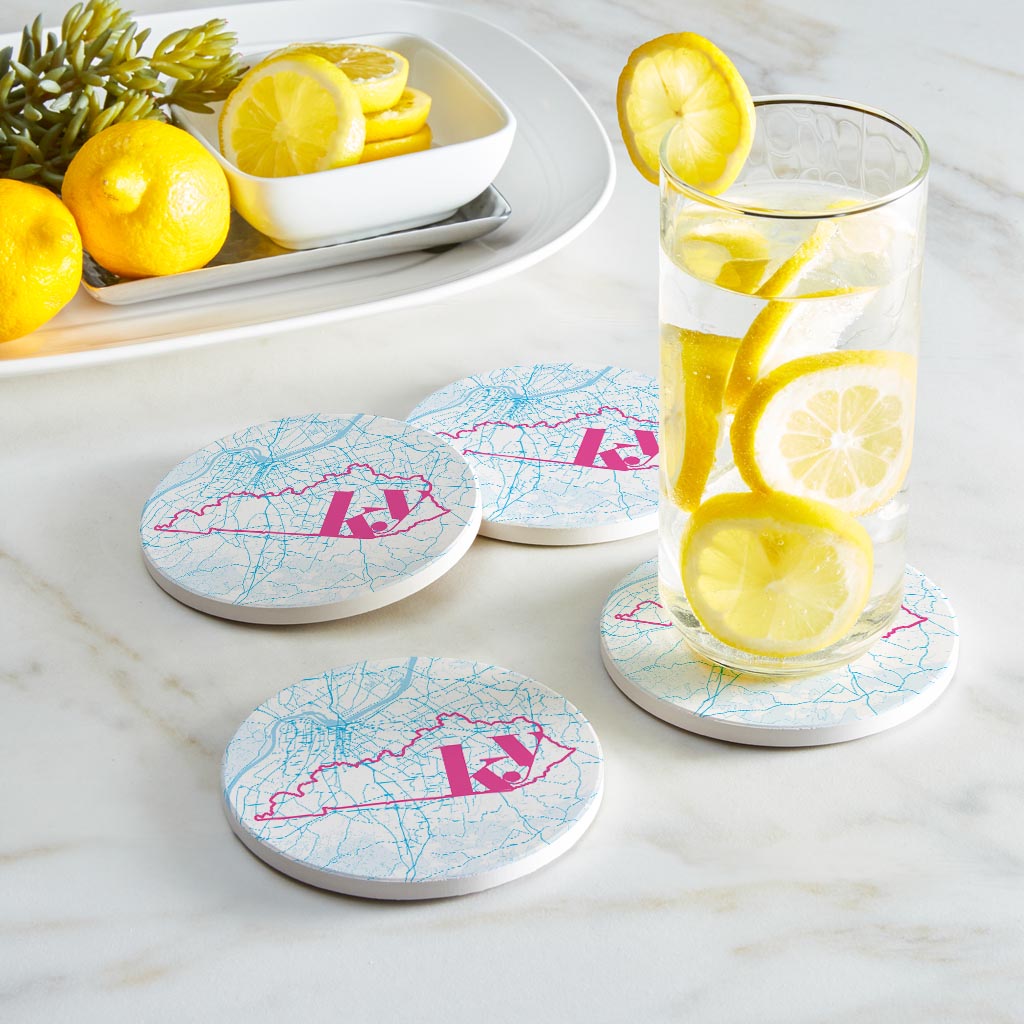 Bright Modern Abbreviated State Map Blue Kentucky Louisville| Absorbent Coasters | Set of 4 | Min 2