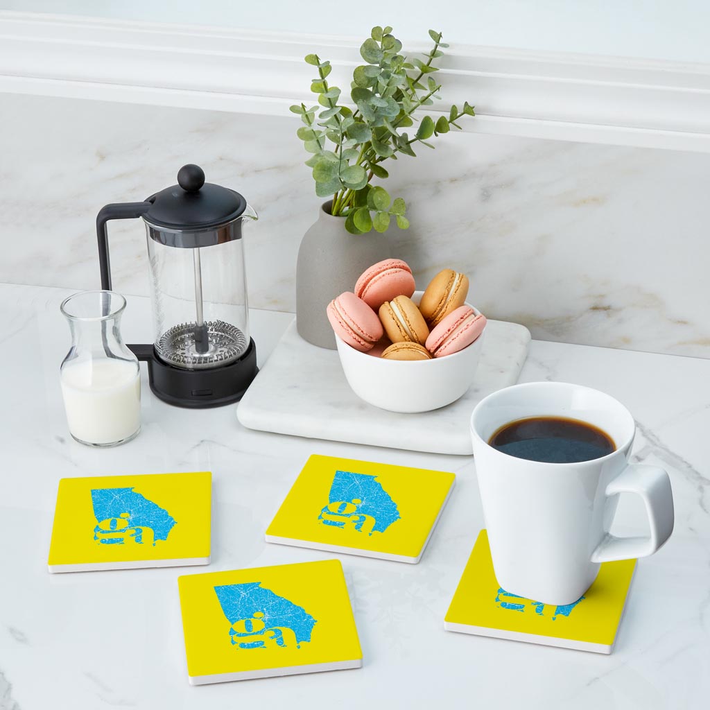 Bright Modern Abbreviated State Yellow Georgia | Absorbent Coasters | Set of 4 | Min 2