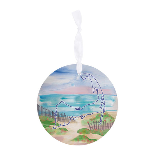 Watercolor Beach Scene | Wood Ornament | Eaches | Min 6