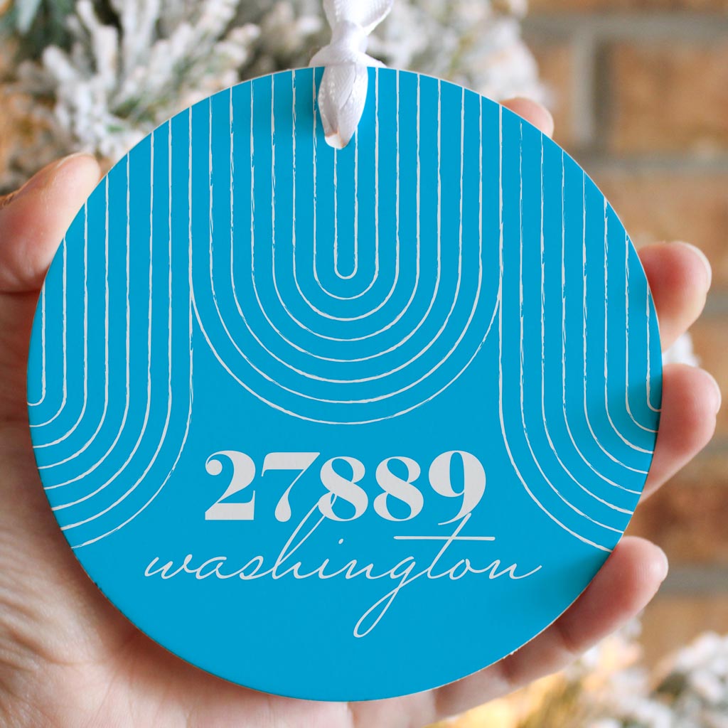 Bright Modern City Zip On Teal North Carolina Washington | Wood Ornament | Eaches | Min 6