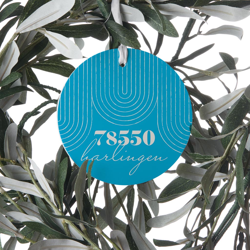 Bright Modern City Zip On Teal Texas Harlingen | Wood Ornament | Eaches | Min 6