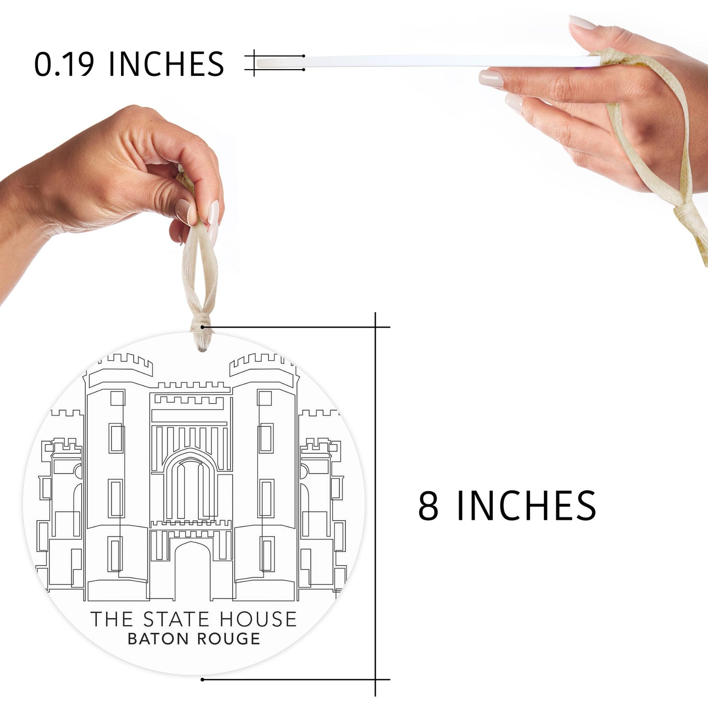 Minimalistic Baton Rouge State House | Wood Ornament | Eaches | Min 1