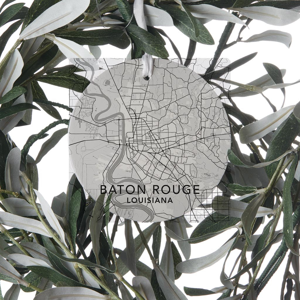 Minimalistic Baton Rouge White Map | Wood Ornament | Eaches | Min 6