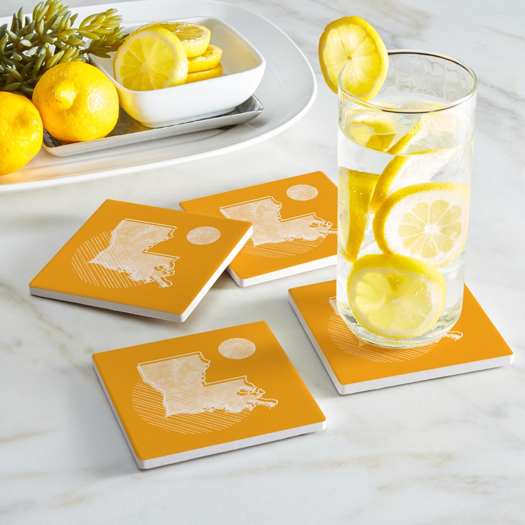 Bright Modern Geometric On Orange Louisiana | Absorbent Coasters | Set of 4 | Min 2