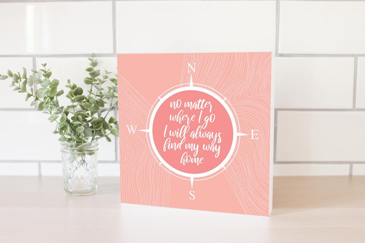 Boho Color Compass On Pink Quote | Wood Block | Eaches | Min 2