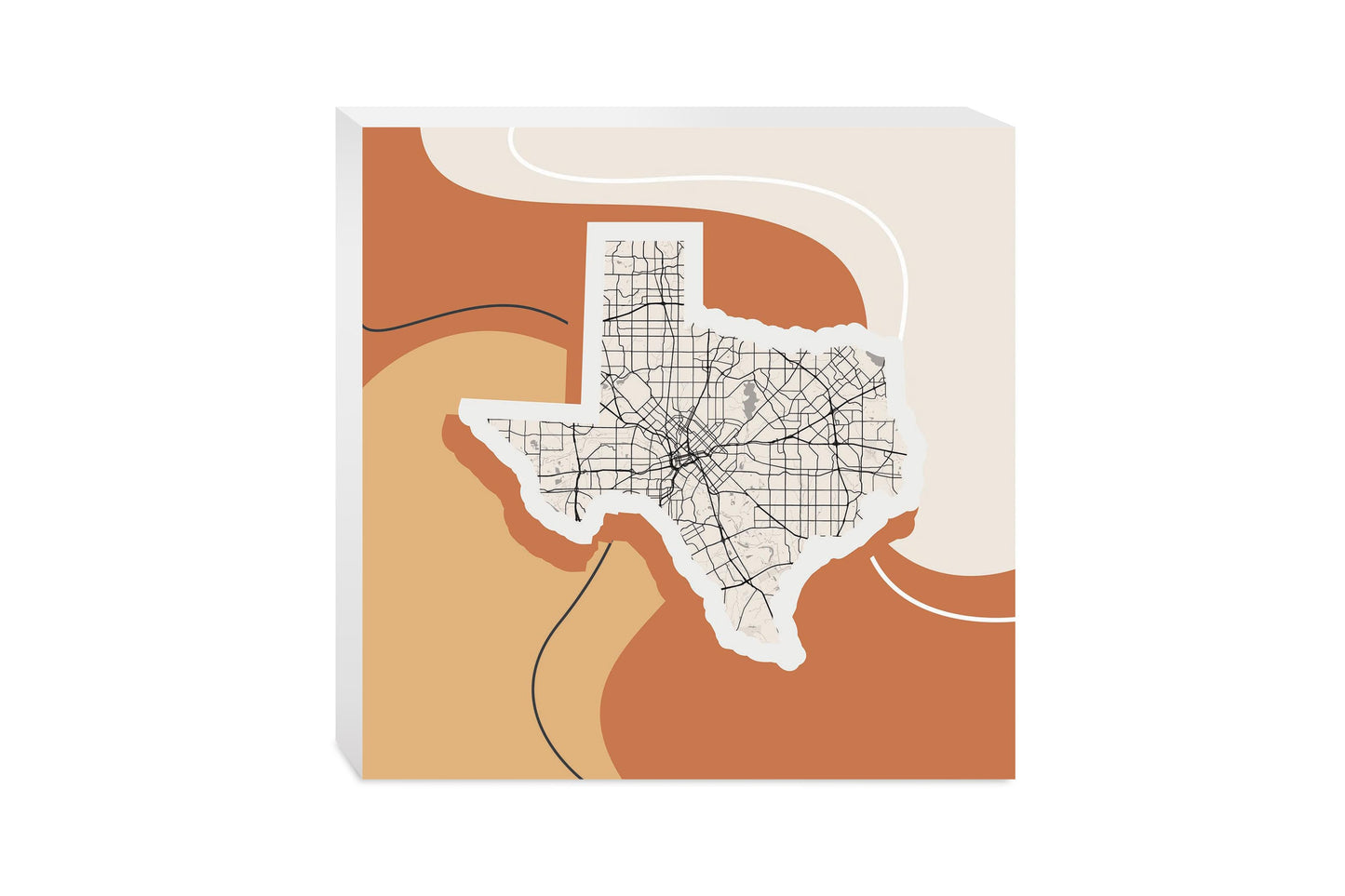 Vintage Groove Fluid Orange Map Texas Dallas | Wood Block | Eaches | Min 2