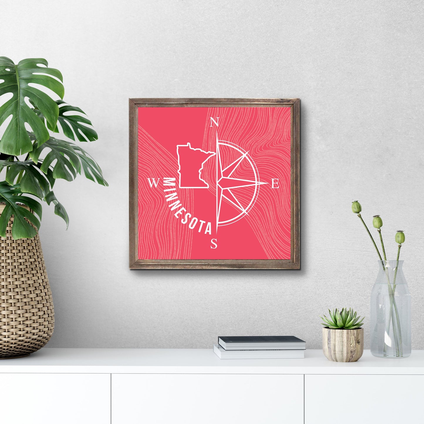 Boho Color Compass State On Pink Minnesota | Wood Sign | Eaches | Min 1