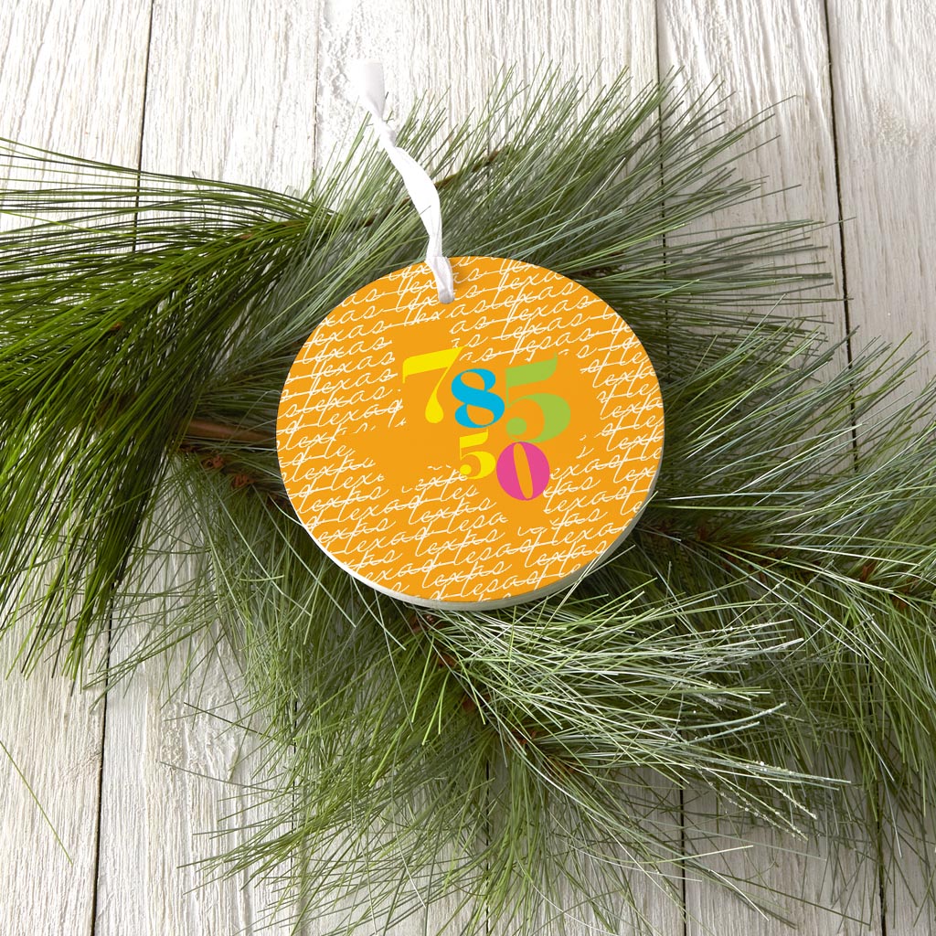 Bright Modern State Script Orange Texas Harlingen | Wood Ornament | Eaches | Min 6