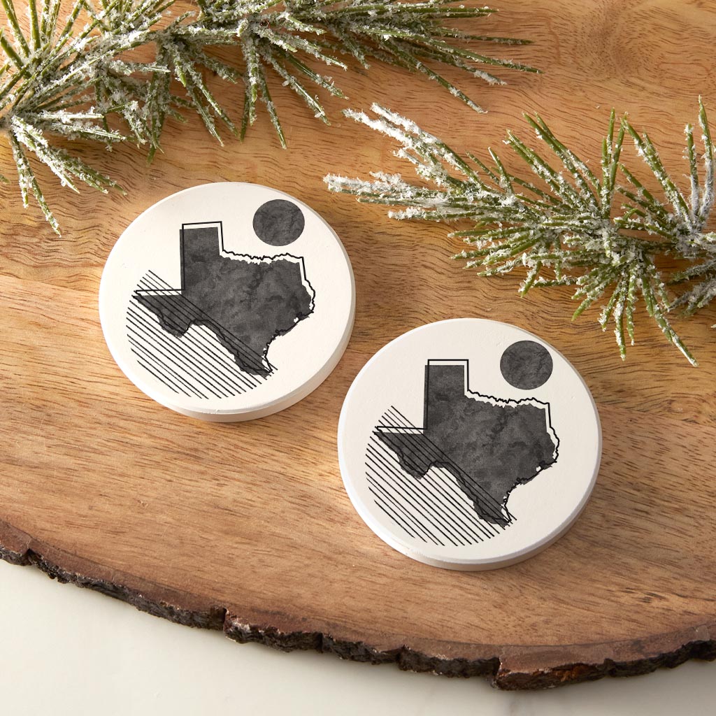 Black And White Geometric On White Texas | Absorbent Car Coasters | Set of 2 | Min 4