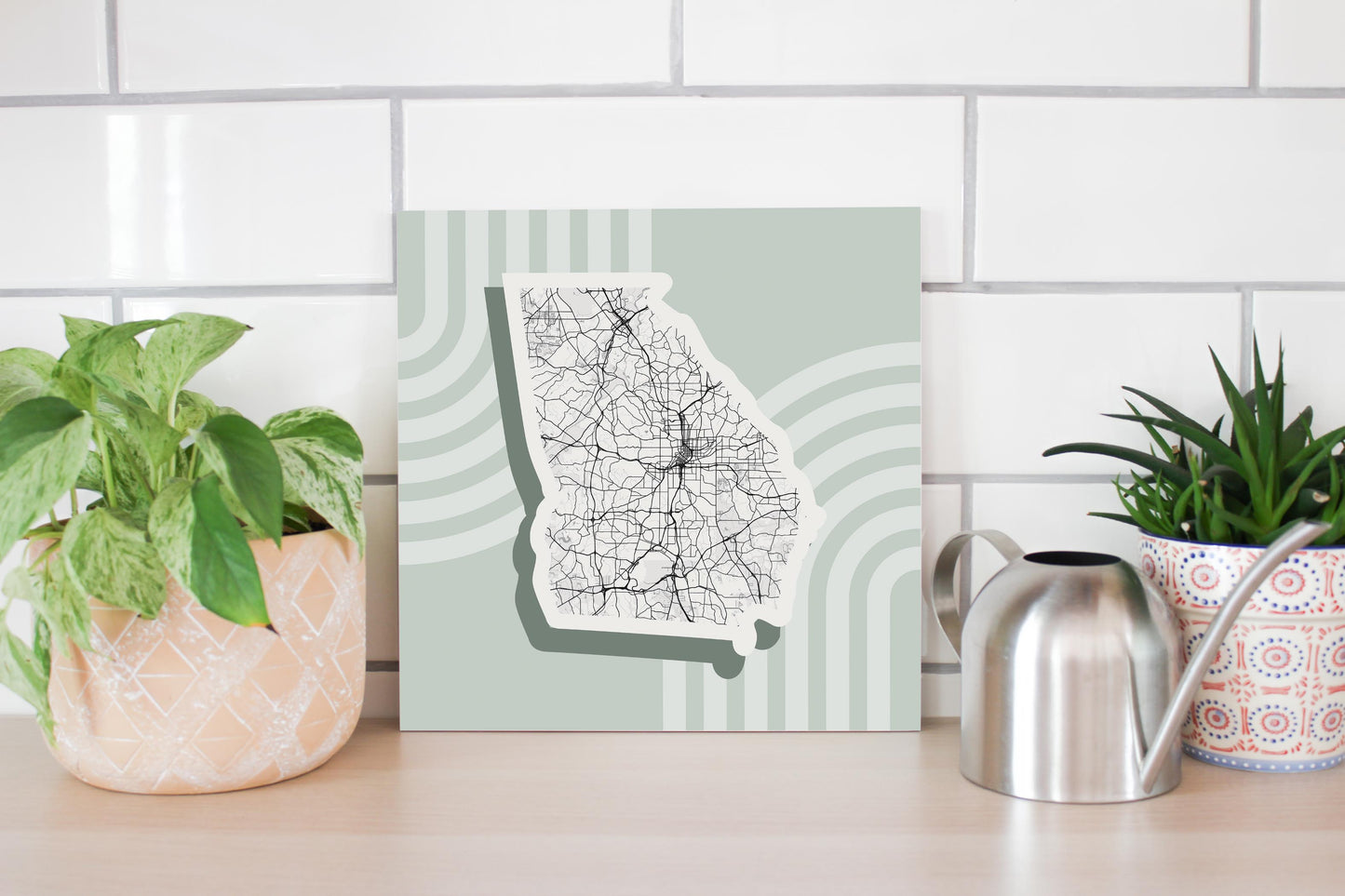 Vintage Groove Light Green Lines Map Georgia Atlanta | Wood Sign | Eaches | Min 2