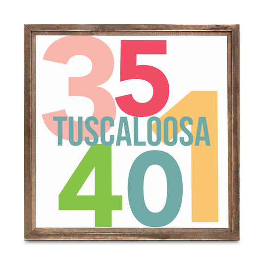 Boho Color Color Block City Zip Alabama Tuscaloosa | Wood Sign | Eaches | Min 1