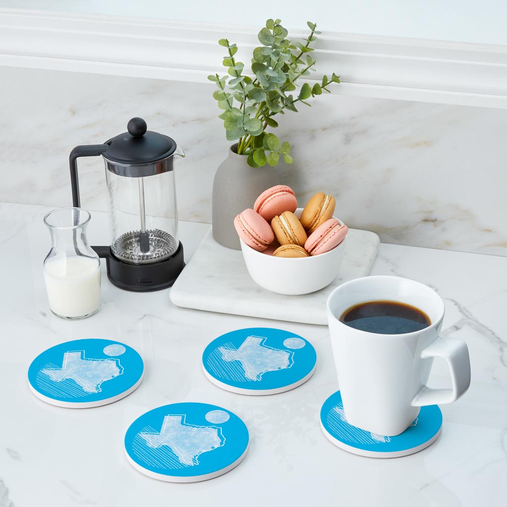 Bright Modern Geometric On Blue Texas | Absorbent Coasters | Set of 4 | Min 2