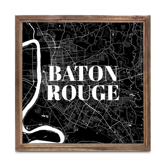 Minimalistic Baton Rouge Black Map | Wood Sign | Eaches | Min 1