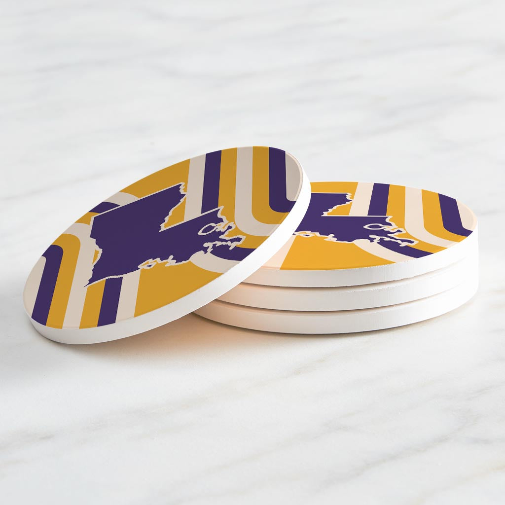 Purple Gold Louisiana Retro State Shape | Absorbent Coasters | Set of 4 | Min 2