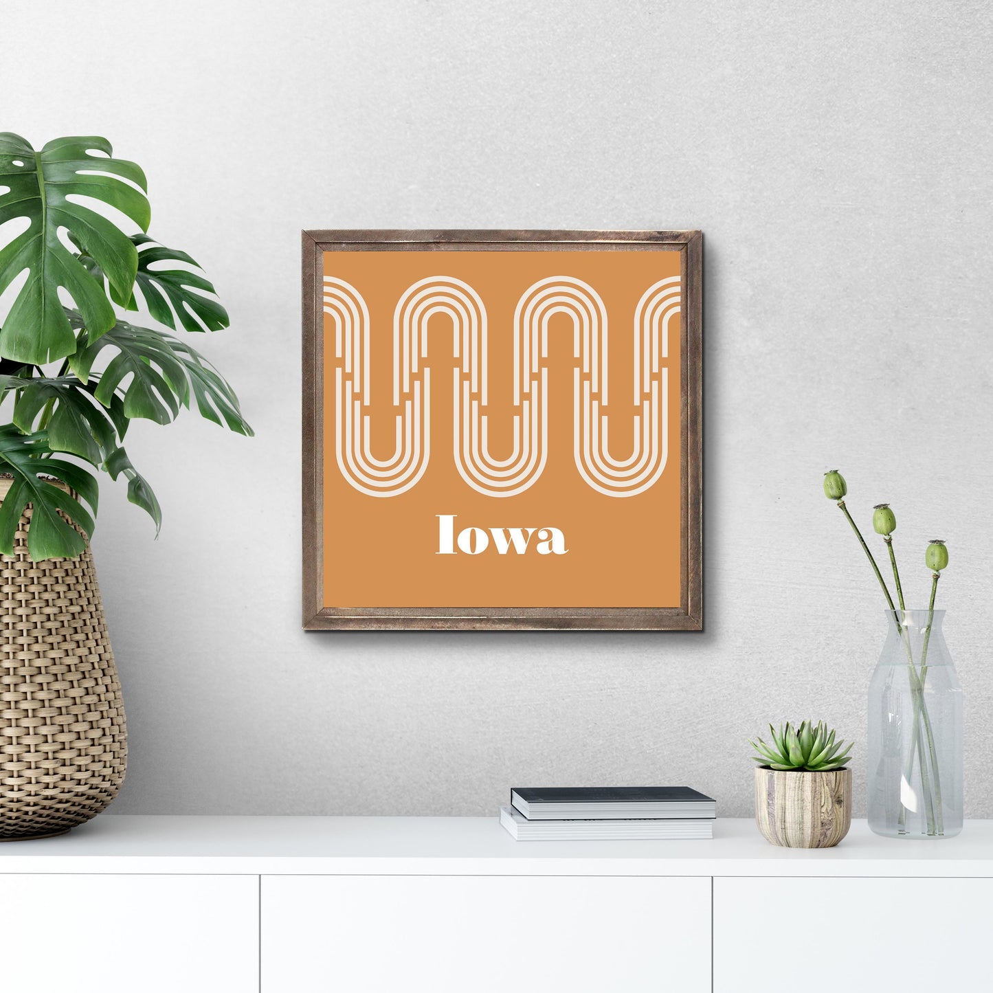 Vintage Groove Yellow Wave Lines Iowa | Wood Sign | Eaches | Min 1