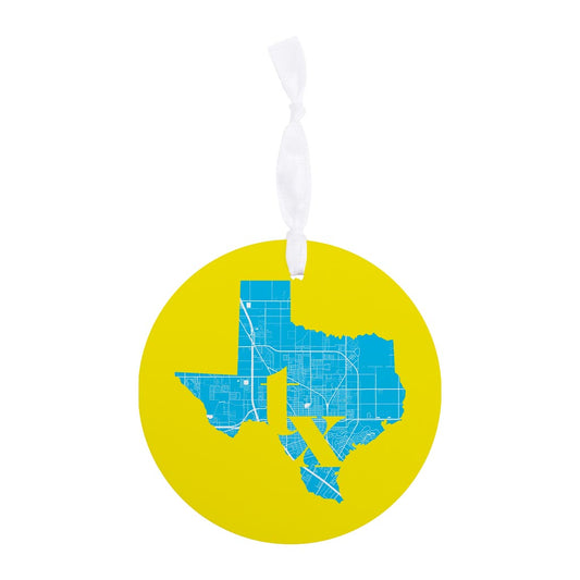 Bright Modern Abbreviated State Yellow Texas Harlingen | Wood Ornament | Eaches | Min 6