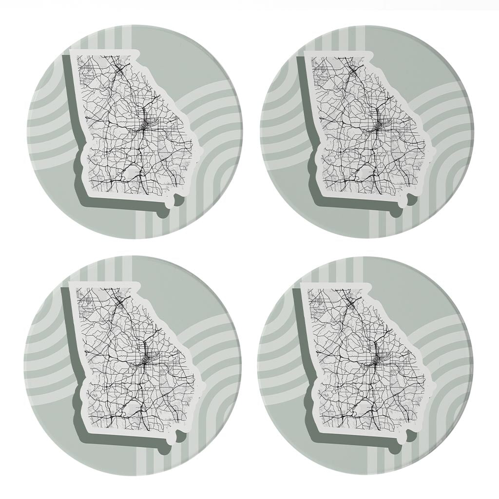 Vintage Groove Light Green Lines Map Georgia Atlanta | Absorbent Coasters | Set of 4 | Min 2