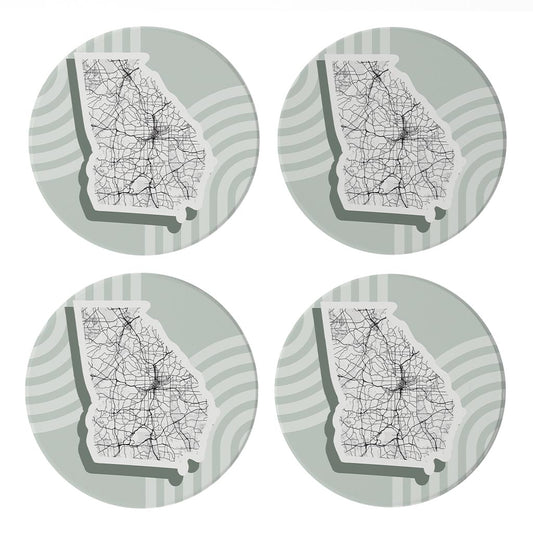 Vintage Groove Light Green Lines Map Georgia Atlanta | Absorbent Coasters | Set of 4 | Min 2