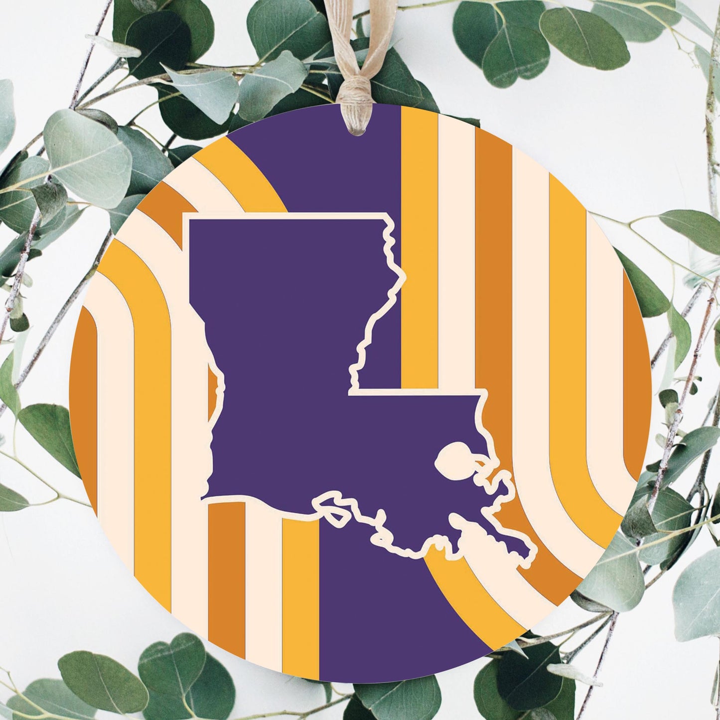 Purple Gold Louisiana Retro State Shape | Wood Ornament | Eaches | Min 1