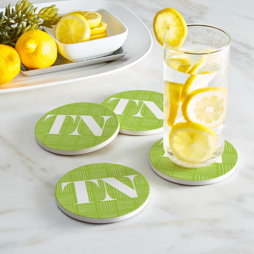 Bright Modern Abbreviated On Green Tennessee | Absorbent Coasters | Set of 4 | Min 2