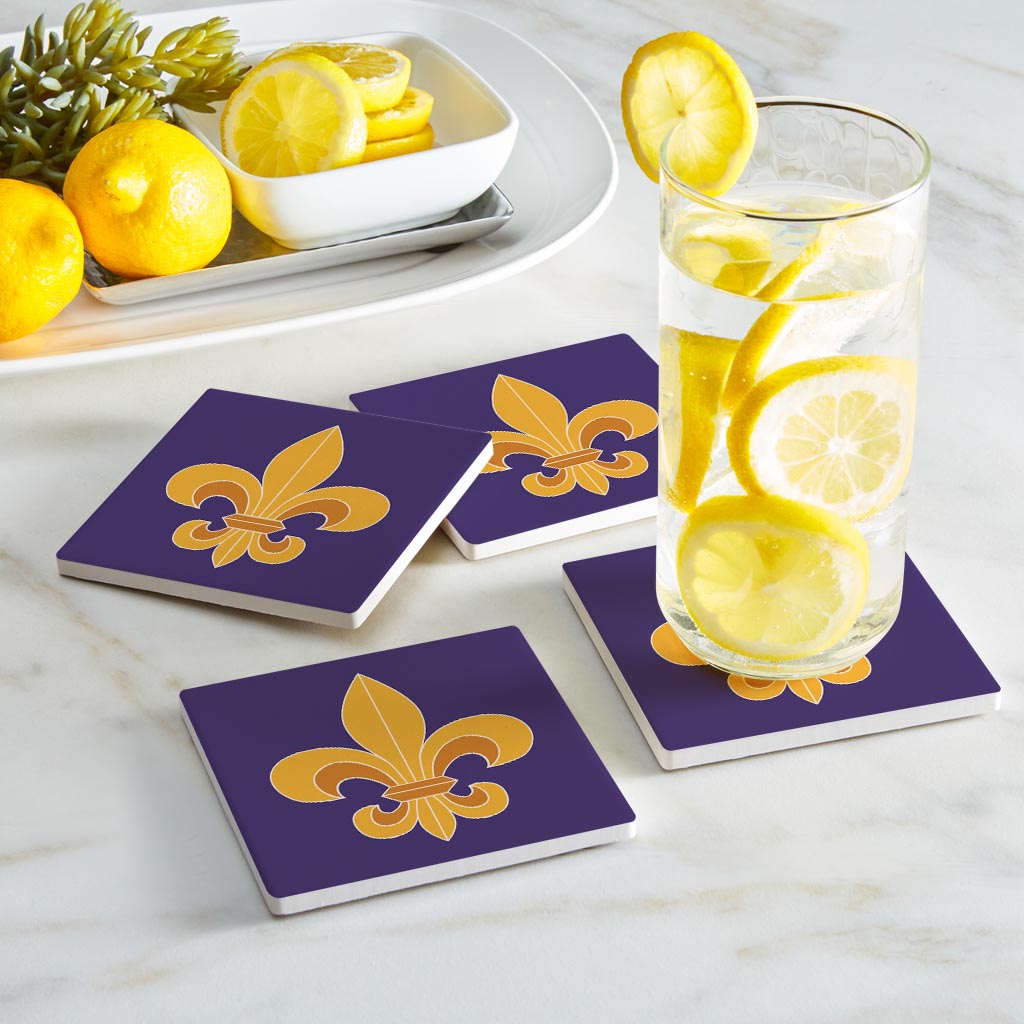 Purple Gold Louisiana Fleur De Lis | Absorbent Coasters | Set of 4 | Min 2