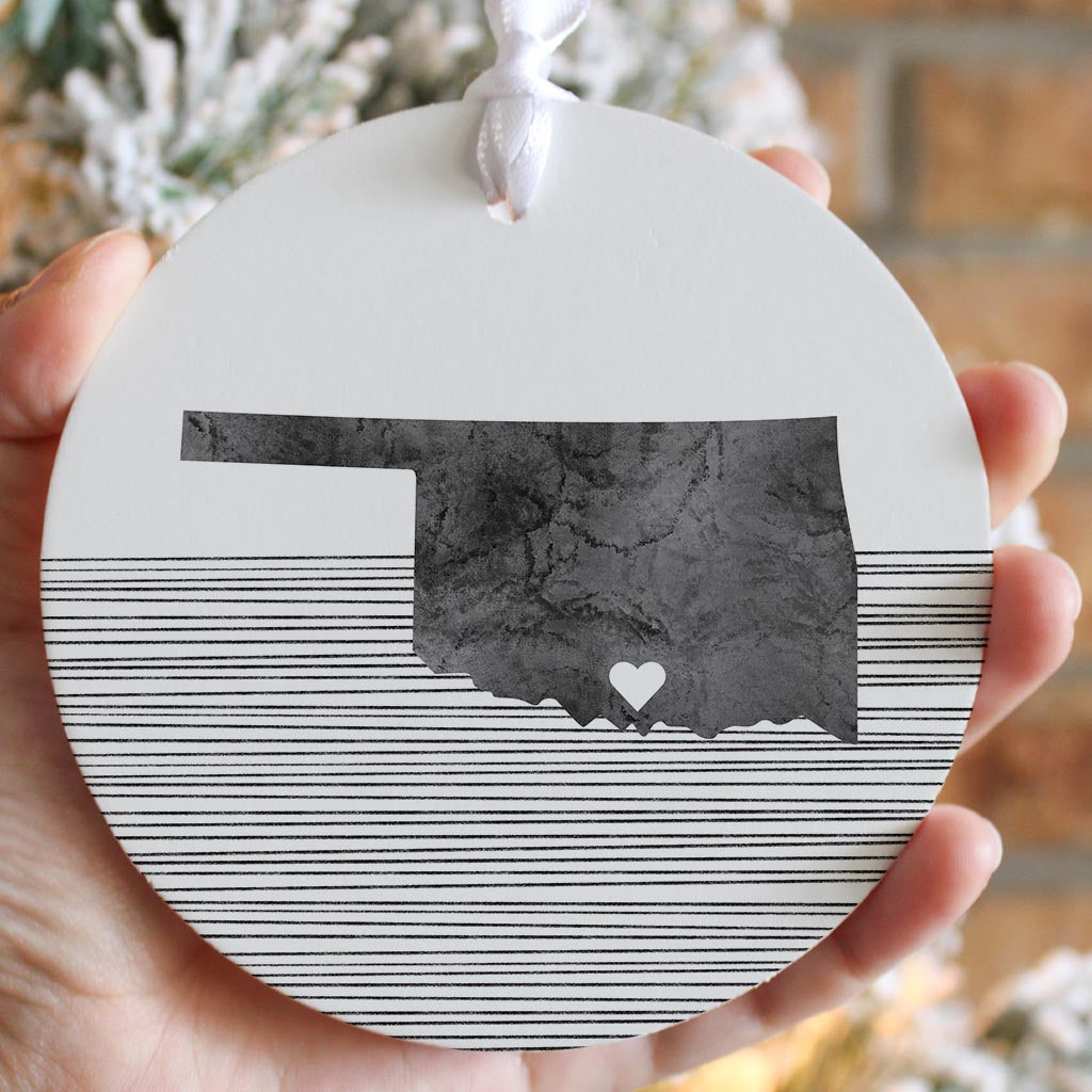 Minimalistic B&W Ardmore Ok Heart Straight State | Wood Ornament | Eaches | Min 6