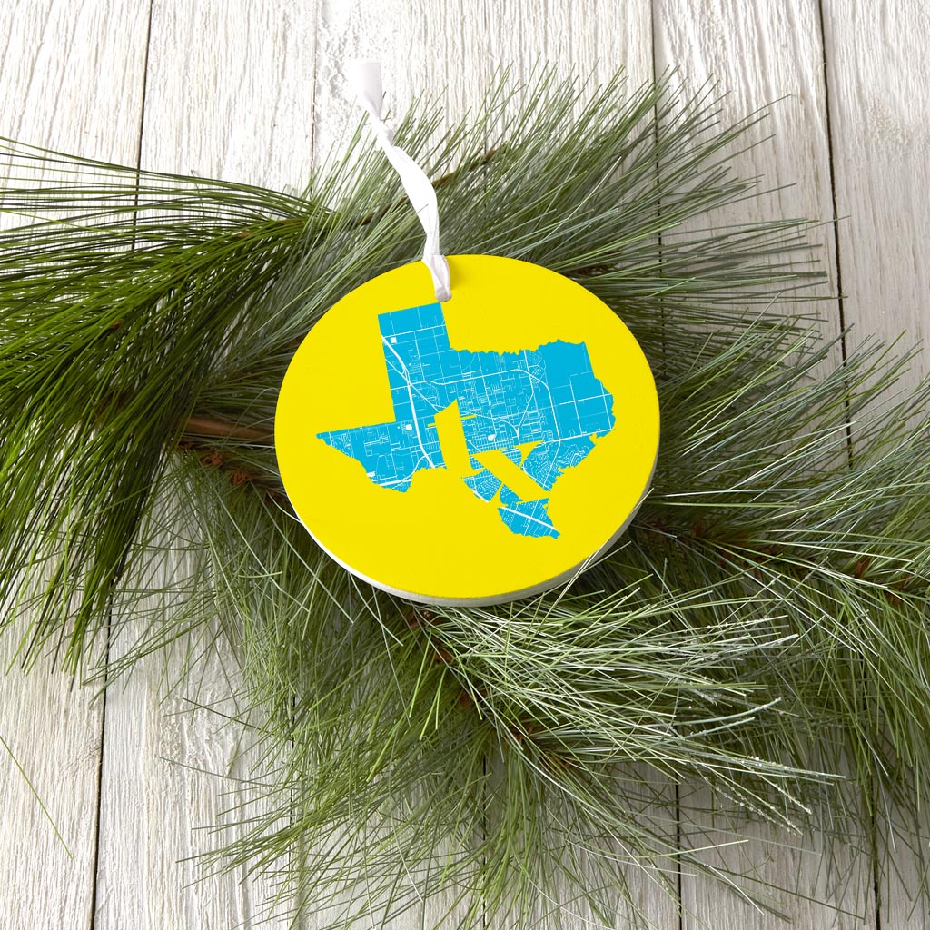 Bright Modern Abbreviated State Yellow Texas Harlingen | Wood Ornament | Eaches | Min 6