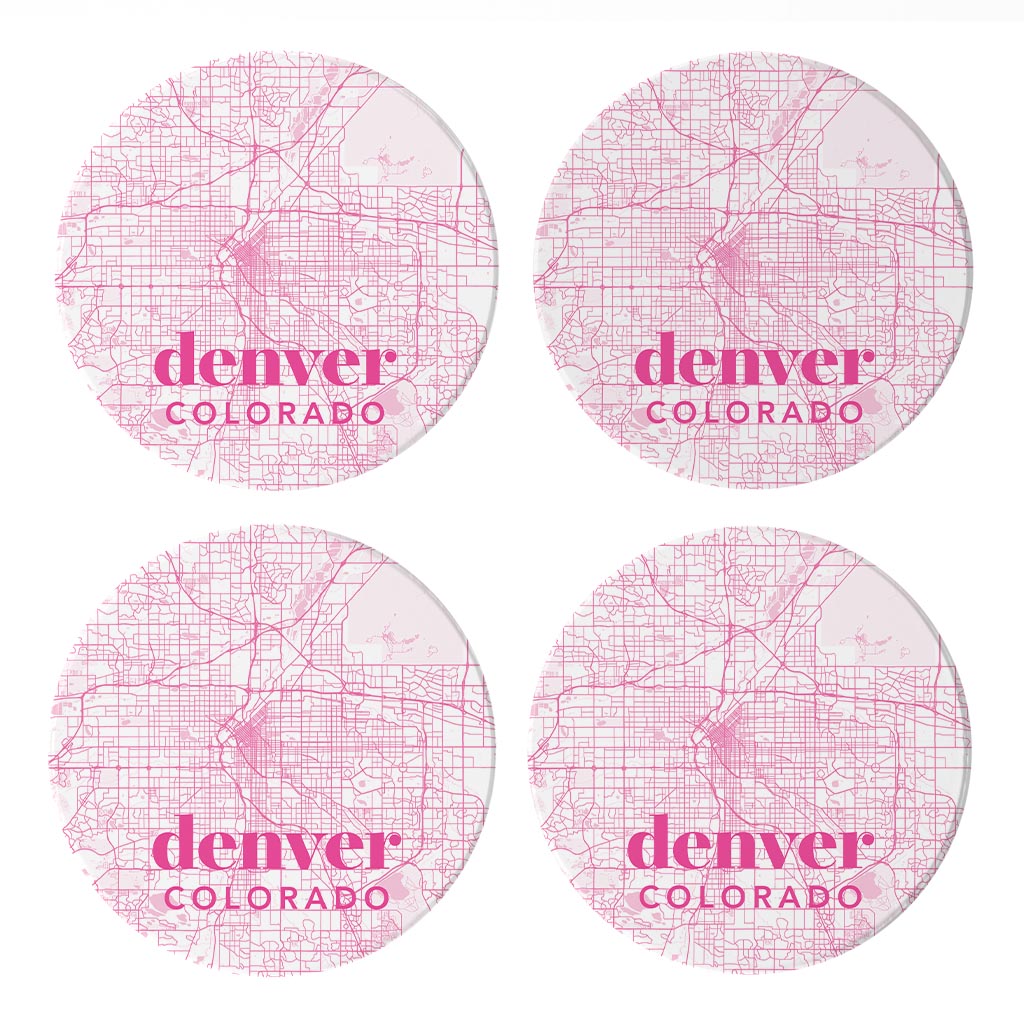 Bright Modern Pink Map Colorado Denver | Absorbent Coasters | Set of 4 | Min 2