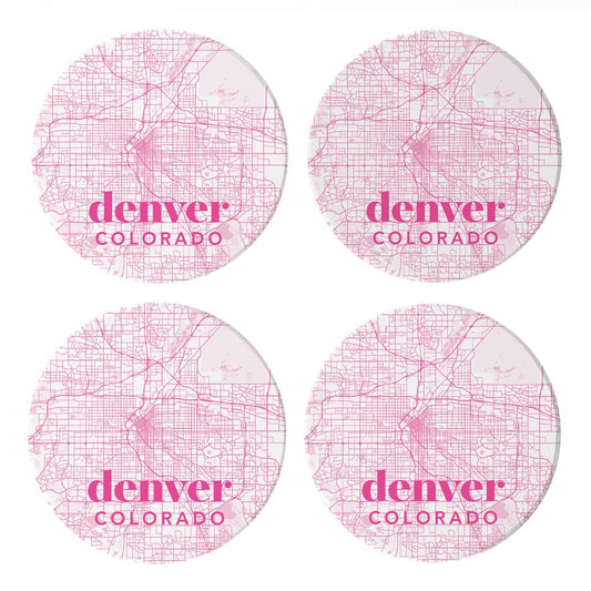 Bright Modern Pink Map Colorado Denver | Absorbent Coasters | Set of 4 | Min 2